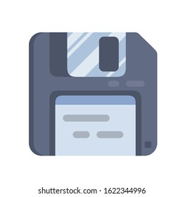 Diskette in flat style. Illustration with vintage classic diskette icon on white background for motion design, UI, computer game, animation and clothing design. View 3/4.