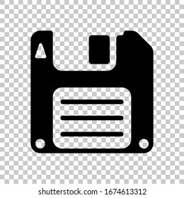 Diskette, floopy disk, save file. Black symbol on transparent background