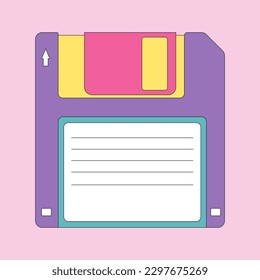 Diskette or floppy disk is an old medium to store information on retro computers. Vector cartoon illustration
