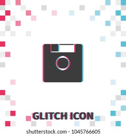 Diskette  glitch effect vector icon.