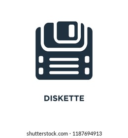 Diskette icon. Black filled vector illustration. Diskette symbol on white background. Can be used in web and mobile.