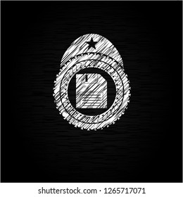 diskette icon drawn chalk emblem, retro style, chalk or chalkboard texture