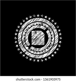 diskette icon drawn chalk emblem, retro style, chalk or chalkboard texture