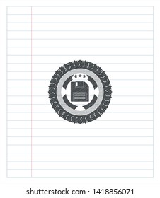 diskette icon emblem drawn in pencil. Vector Illustration. Detailed.