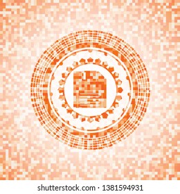 diskette icon inside abstract emblem, orange mosaic background