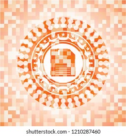 diskette icon inside abstract orange mosaic emblem with background