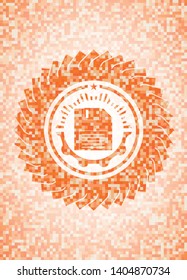 diskette icon inside abstract orange mosaic emblem