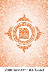 diskette icon inside abstract orange mosaic emblem with background