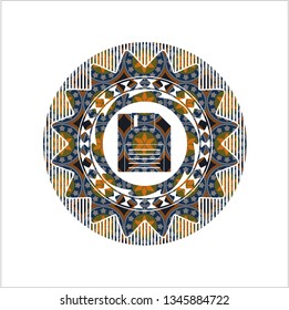 diskette icon inside arabesque badge background. arabic decoration.