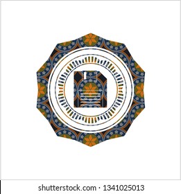 diskette icon inside arabesque emblem. arabic decoration.