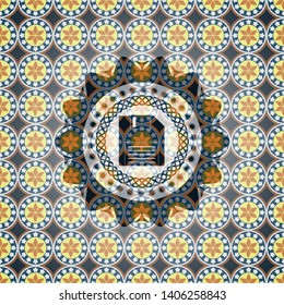 diskette icon inside arabesque emblem background. arabic decoration.