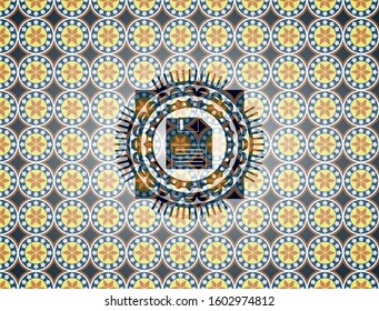 diskette icon inside arabesque emblem. arabic decoration.