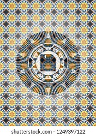 diskette icon inside arabesque style badge. arabic decoration.