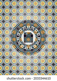 diskette icon inside arabesque style emblem. arabic decoration. 