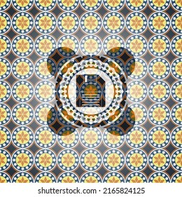 diskette icon inside arabesque style emblem. arabic decoration. 
