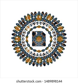 diskette icon inside arabic badge. Arabesque decoration.