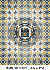 diskette icon inside arabic style emblem. Arabesque decoration.