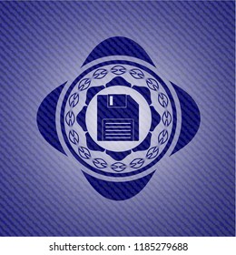 diskette icon inside badge with jean texture