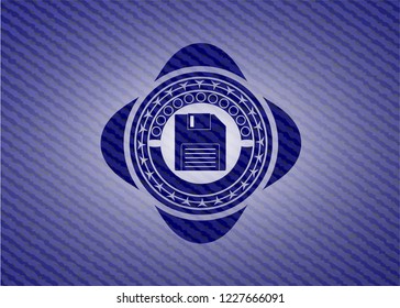 diskette icon inside badge with jean texture