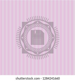 diskette icon inside badge with pink background