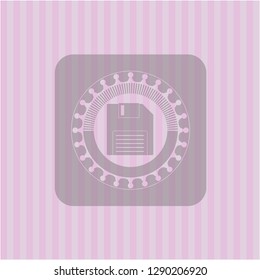 diskette icon inside badge with pink background