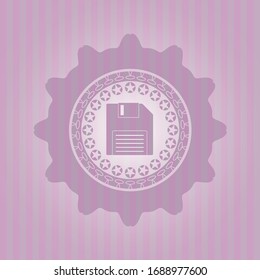 diskette icon inside badge with pink background