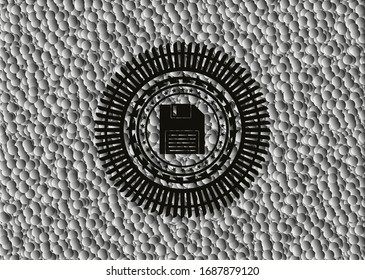 icono de disquete en el interior de la placa negra con fondo de burbujas grises. Ilustración vectorial. Detallado.