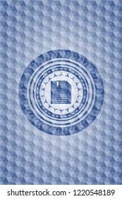 diskette icon inside blue badge with geometric pattern.
