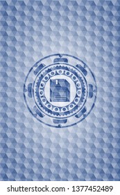 diskette icon inside blue emblem or badge with abstract geometric pattern background.
