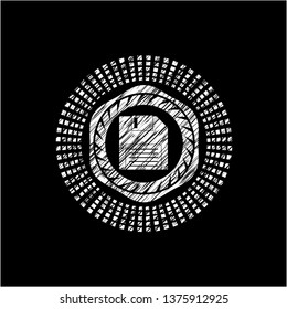 diskette icon inside chalkboard emblem written on a blackboard