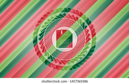 diskette icon inside christmas badge background.