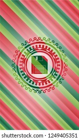 diskette icon inside christmas colors emblem.