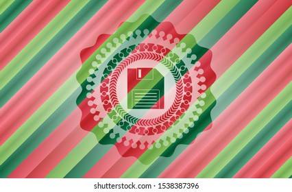 diskette icon inside christmas colors style emblem.