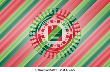 diskette icon inside christmas emblem background.