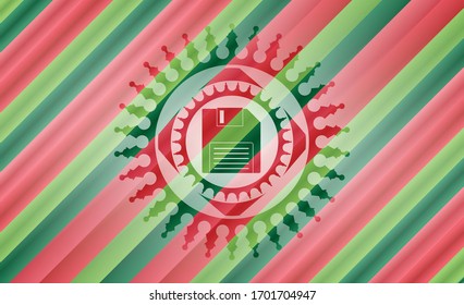 diskette icon inside christmas style badge..