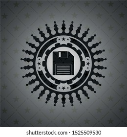 diskette icon inside dark badge