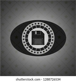 diskette icon inside dark emblem