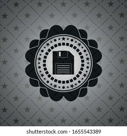 icono de disquete dentro del emblema oscuro. Retro