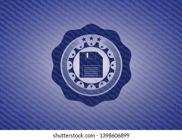 diskette icon inside emblem with jean texture
