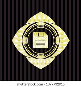 diskette icon inside gold emblem