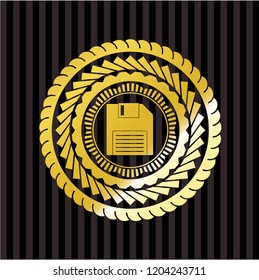 diskette icon inside gold shiny emblem
