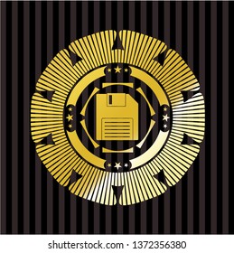 diskette icon inside gold shiny badge