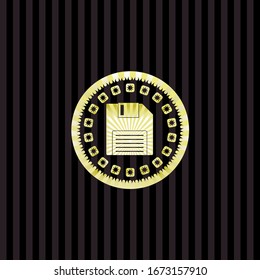 diskette icon inside gold shiny emblem