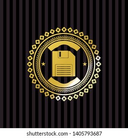 diskette icon inside golden badge or emblem