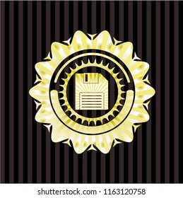 diskette icon inside golden emblem or badge