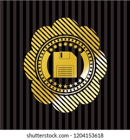 diskette icon inside golden emblem