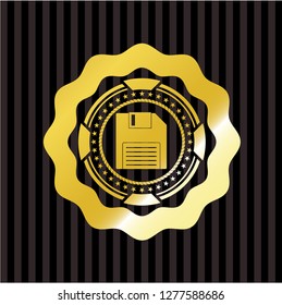 diskette icon inside golden emblem