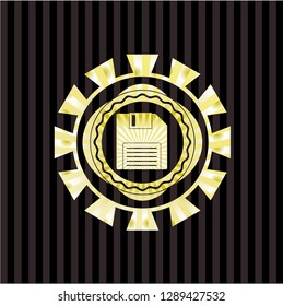 diskette icon inside golden emblem or badge