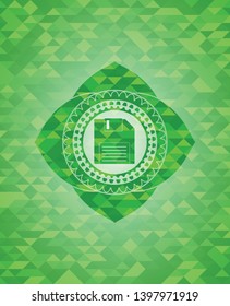 diskette icon inside green mosaic emblem