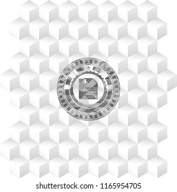 diskette icon inside grey icon or emblem with geometric cube white background